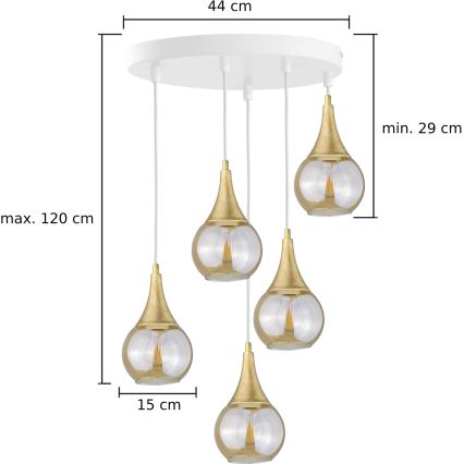 Luster na lanku LACRIMA WHITE 5xE27/60W/230V pr. 45 cm