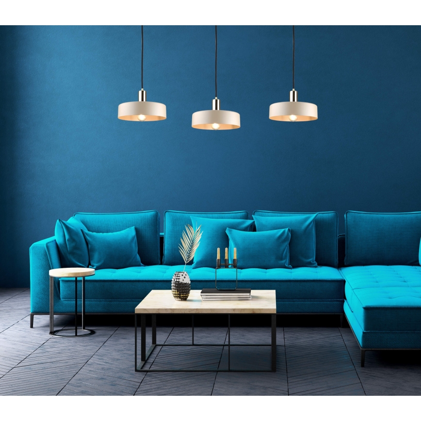 Luster na lanku LATTE 3xE27/60W/230V béžová/čierna/zlatá