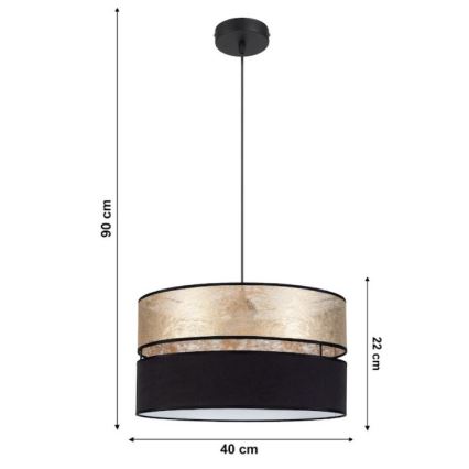 Luster na lanku LIMA 1xE27/60W/230V zlatá/čierna