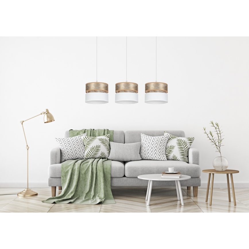 Luster na lanku LIMA 3xE27/60W/230V zlatá/biela