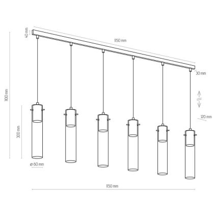 Luster na lanku LOOK GRAPHITE 6xGU10/10W/230V