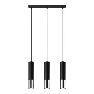 Luster na lanku LOOPEZ 3xGU10/10W/230V čierna/lesklý chróm