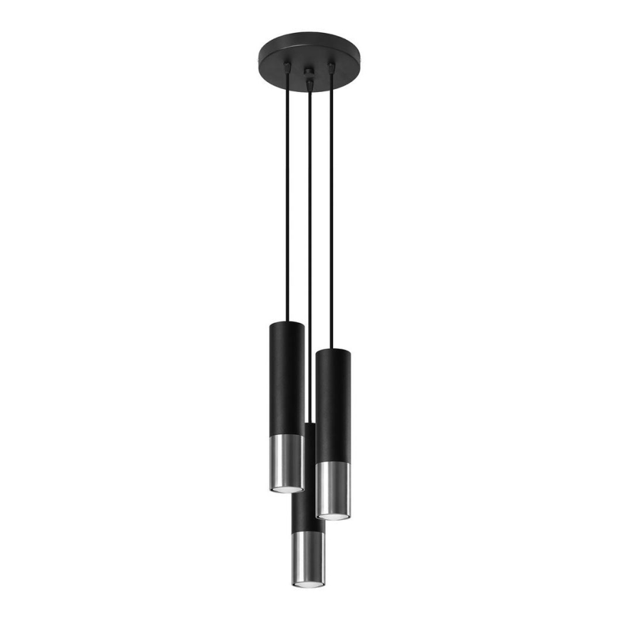 Luster na lanku LOOPEZ 3xGU10/10W/230V guľatý čierna/lesklý chróm