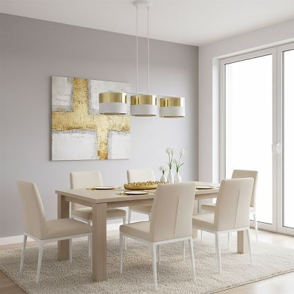 Luster na lanku LUX 3xE27/15W/230V biela/zlatá