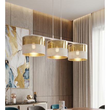 Luster na lanku LUX 3xE27/15W/230V biela/zlatá