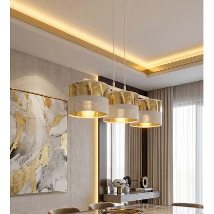 Luster na lanku LUX 3xE27/15W/230V biela/zlatá