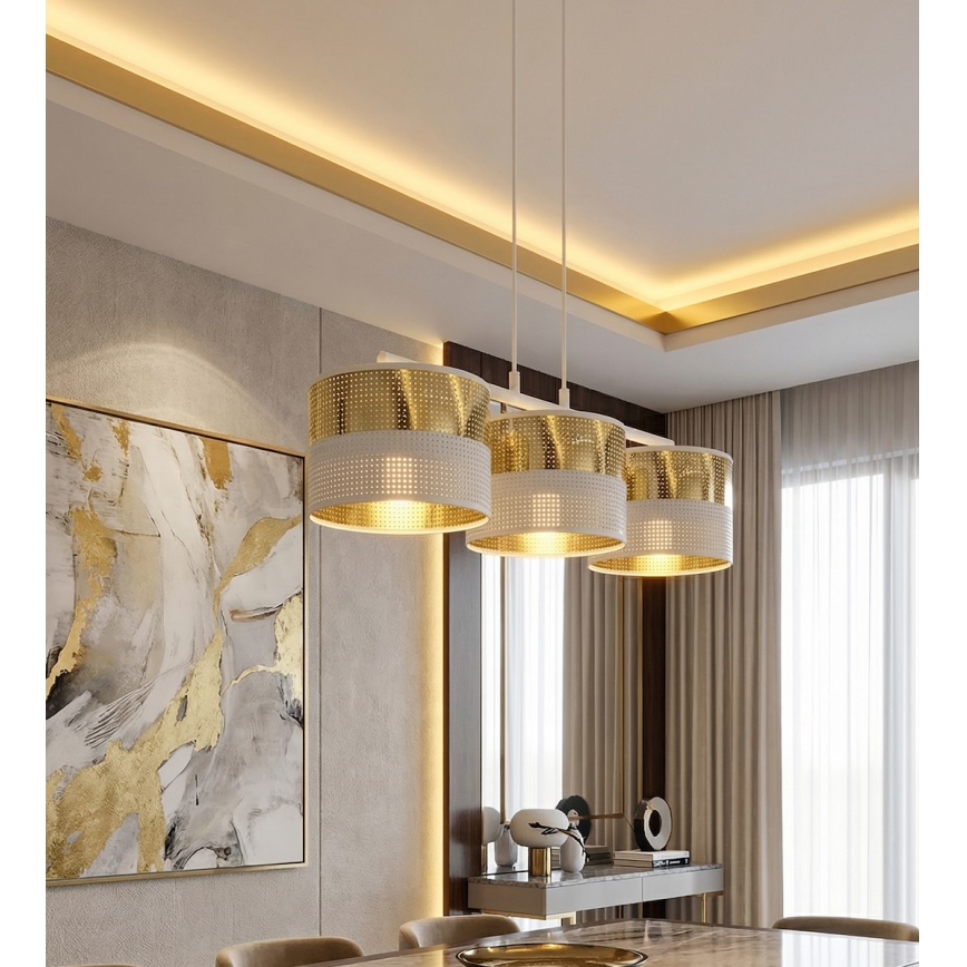 Luster na lanku LUX 3xE27/15W/230V biela/zlatá