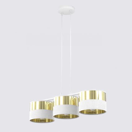 Luster na lanku LUX 3xE27/15W/230V biela/zlatá