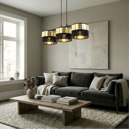 Luster na lanku LUX 3xE27/15W/230V čierna/zlatá