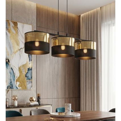 Luster na lanku LUX 3xE27/15W/230V čierna/zlatá