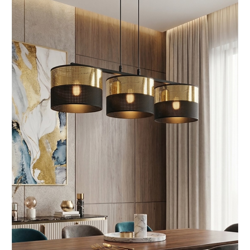 Luster na lanku LUX 3xE27/15W/230V čierna/zlatá