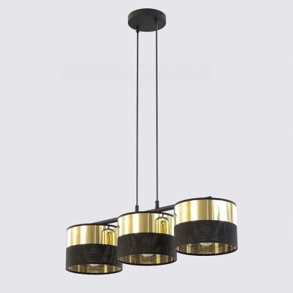 Luster na lanku LUX 3xE27/15W/230V čierna/zlatá