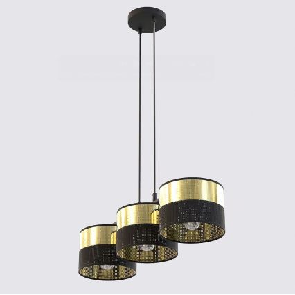 Luster na lanku LUX 3xE27/15W/230V čierna/zlatá