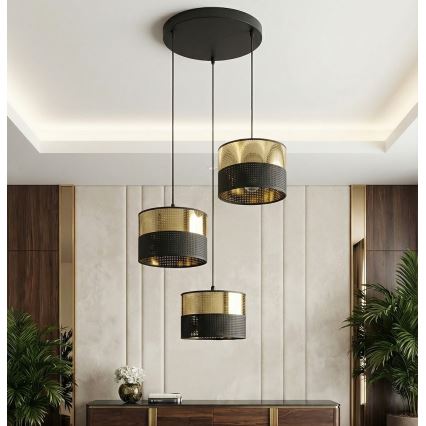 Luster na lanku LUX 3xE27/15W/230V čierna/zlatá