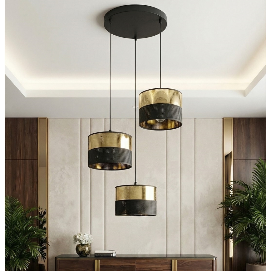 Luster na lanku LUX 3xE27/15W/230V čierna/zlatá