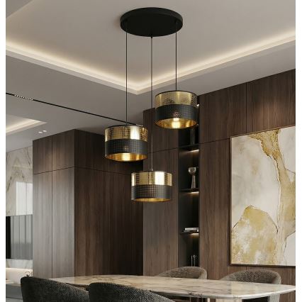 Luster na lanku LUX 3xE27/15W/230V čierna/zlatá