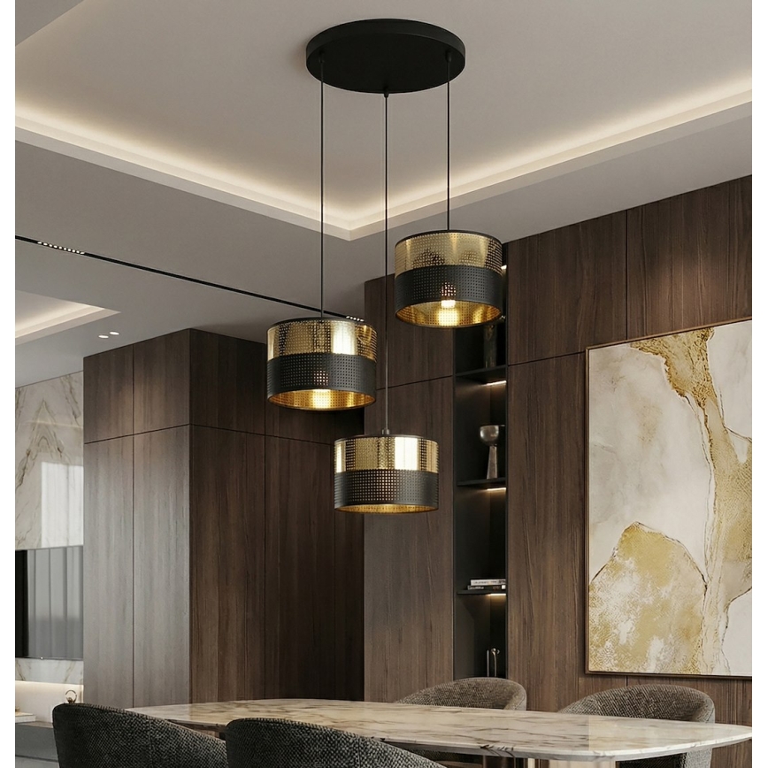 Luster na lanku LUX 3xE27/15W/230V čierna/zlatá