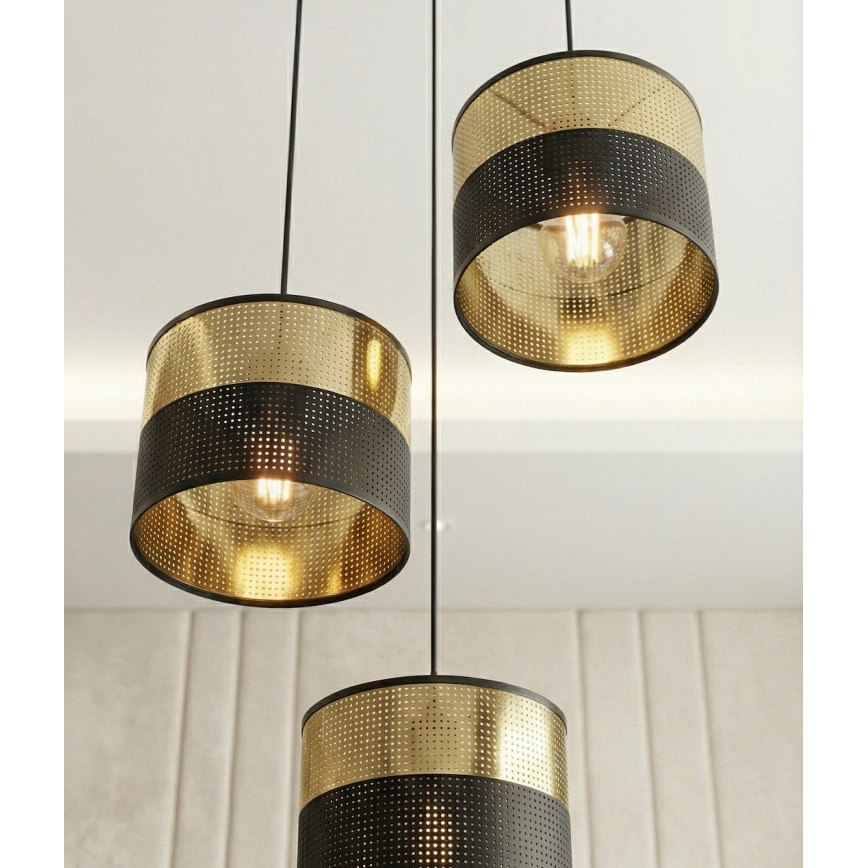 Luster na lanku LUX 3xE27/15W/230V čierna/zlatá