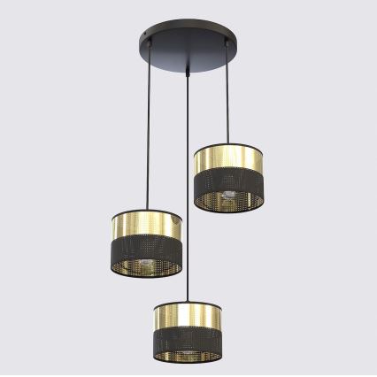 Luster na lanku LUX 3xE27/15W/230V čierna/zlatá