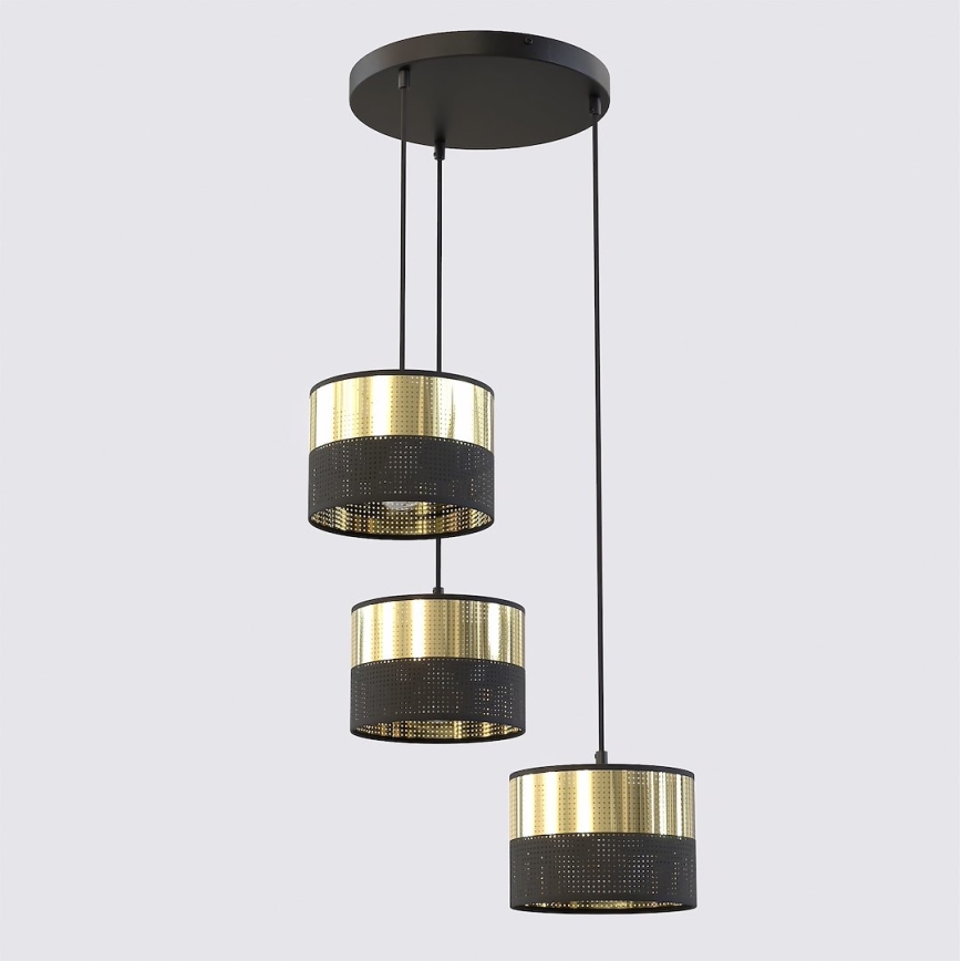 Luster na lanku LUX 3xE27/15W/230V čierna/zlatá