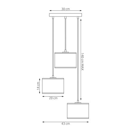 Luster na lanku LUX 3xE27/15W/230V čierna/zlatá