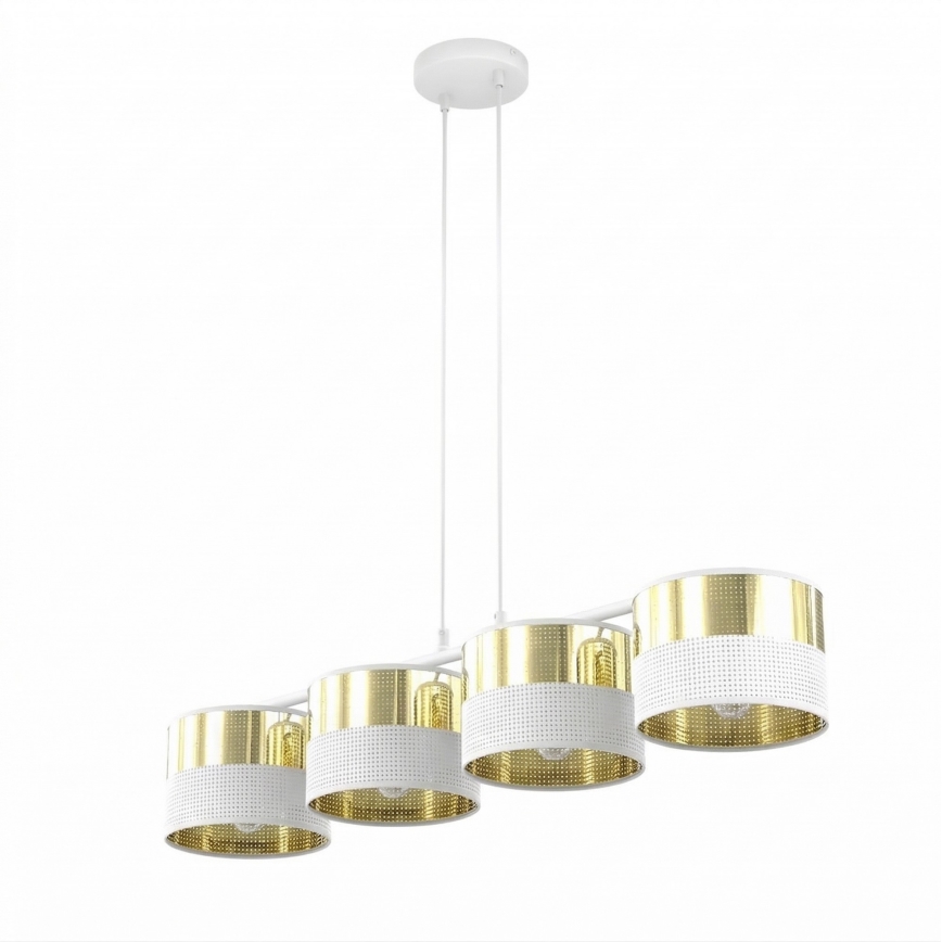 Luster na lanku LUX 4xE27/15W/230V biela/zlatá