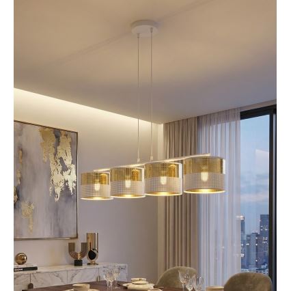 Luster na lanku LUX 4xE27/15W/230V biela/zlatá