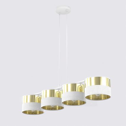 Luster na lanku LUX 4xE27/15W/230V biela/zlatá