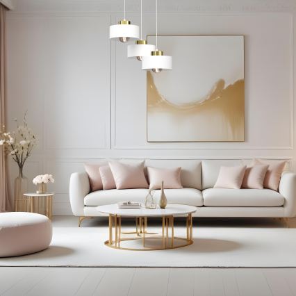 Luster na lanku MARTI 3xE27/15W/230V biela/zlatá