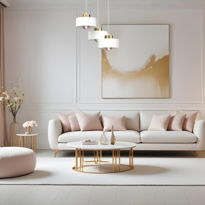 Luster na lanku MARTI 3xE27/15W/230V biela/zlatá