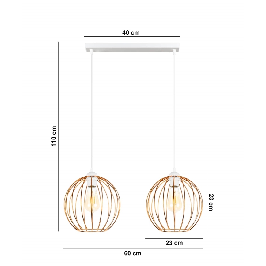 Luster na lanku MATT 2xE27/60W/230V biela/medená