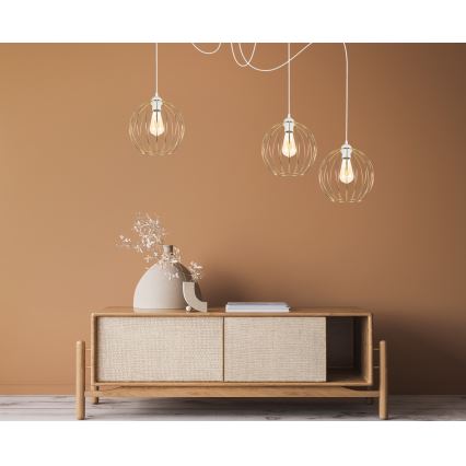 Luster na lanku MATT 3xE27/60W/230V pavúk biela/zlatá