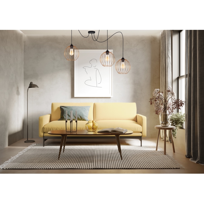 Luster na lanku MATT 3xE27/60W/230V pavúk čierna/medená