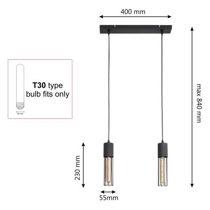 Luster na lanku MELODY 2xE27/15W/230V čierna