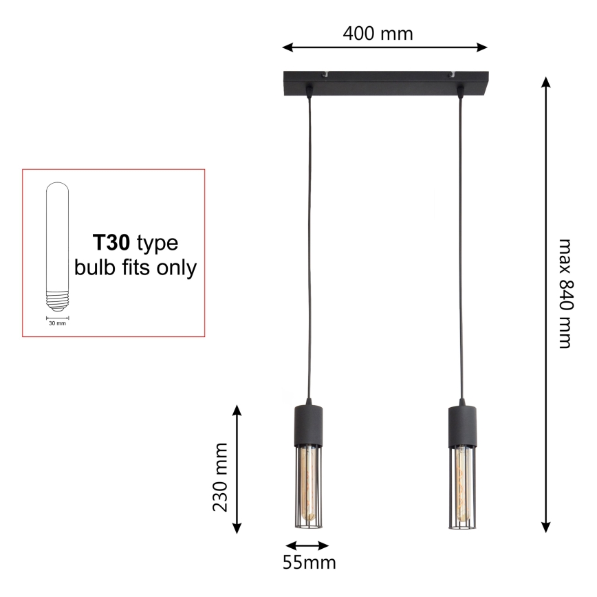 Luster na lanku MELODY 2xE27/15W/230V čierna