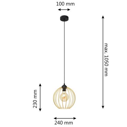 Luster na lanku MERCURE 1xE27/15W/230V zlatá/čierna