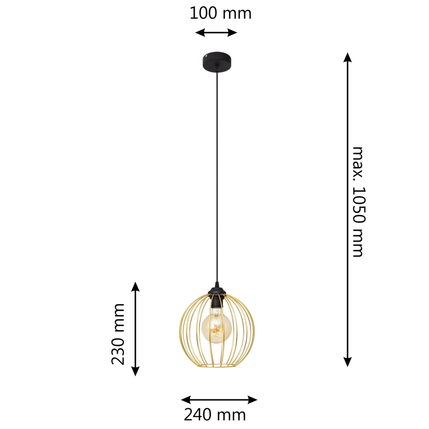 Luster na lanku MERCURE 1xE27/15W/230V zlatá/čierna