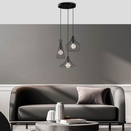 Luster na lanku MEZOPOTAMYA 3xE27/40W/230V čierna