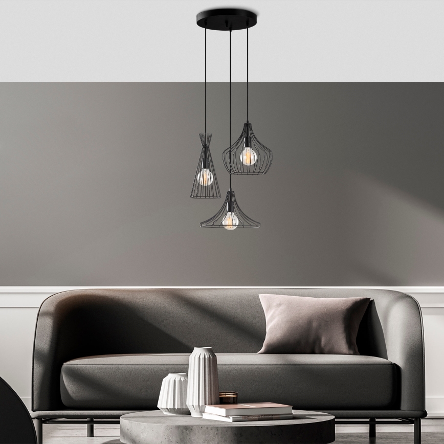 Luster na lanku MEZOPOTAMYA 3xE27/40W/230V čierna