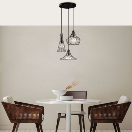 Luster na lanku MEZOPOTAMYA 3xE27/40W/230V čierna