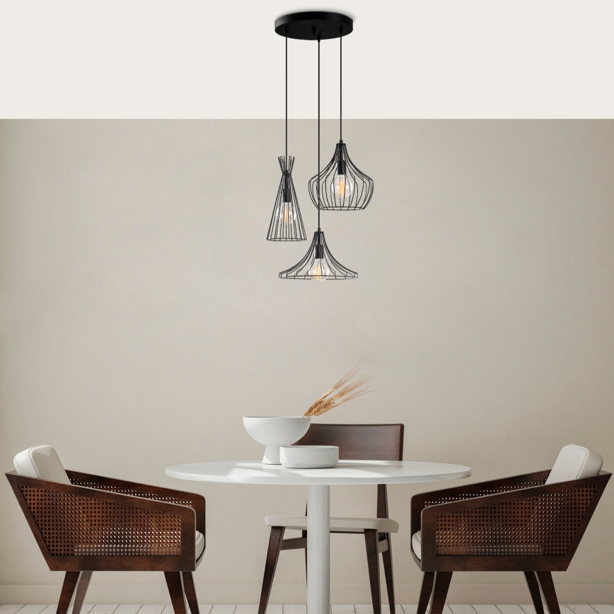 Luster na lanku MEZOPOTAMYA 3xE27/40W/230V čierna