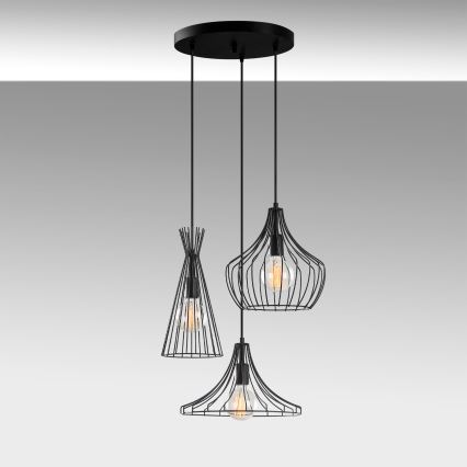 Luster na lanku MEZOPOTAMYA 3xE27/40W/230V čierna