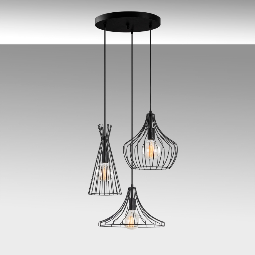 Luster na lanku MEZOPOTAMYA 3xE27/40W/230V čierna