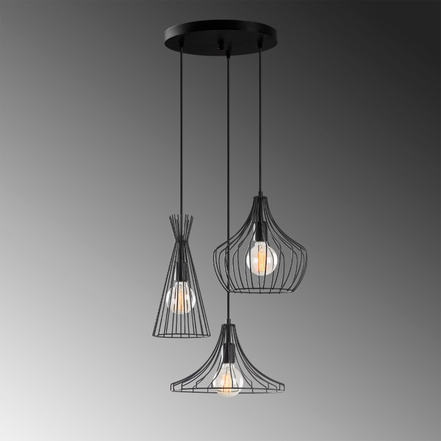 Luster na lanku MEZOPOTAMYA 3xE27/40W/230V čierna