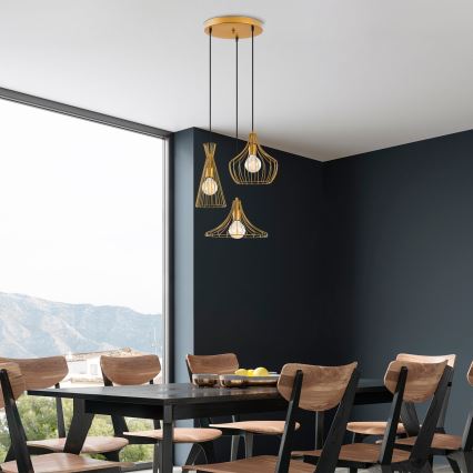 Luster na lanku MEZOPOTAMYA 3xE27/40W/230V zlatá