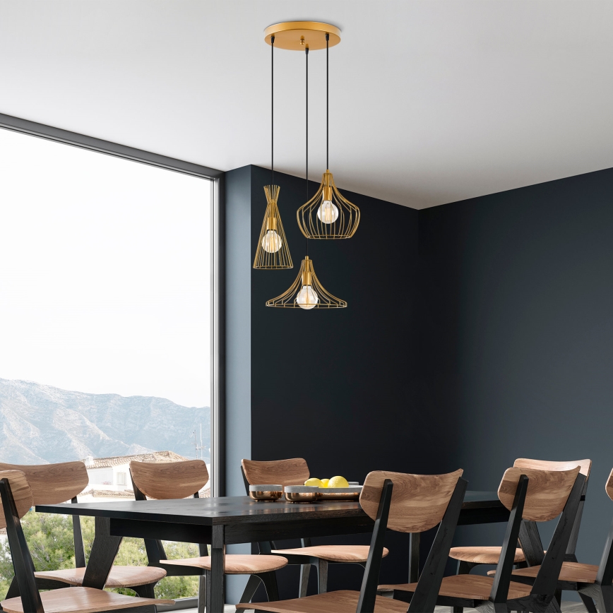 Luster na lanku MEZOPOTAMYA 3xE27/40W/230V zlatá