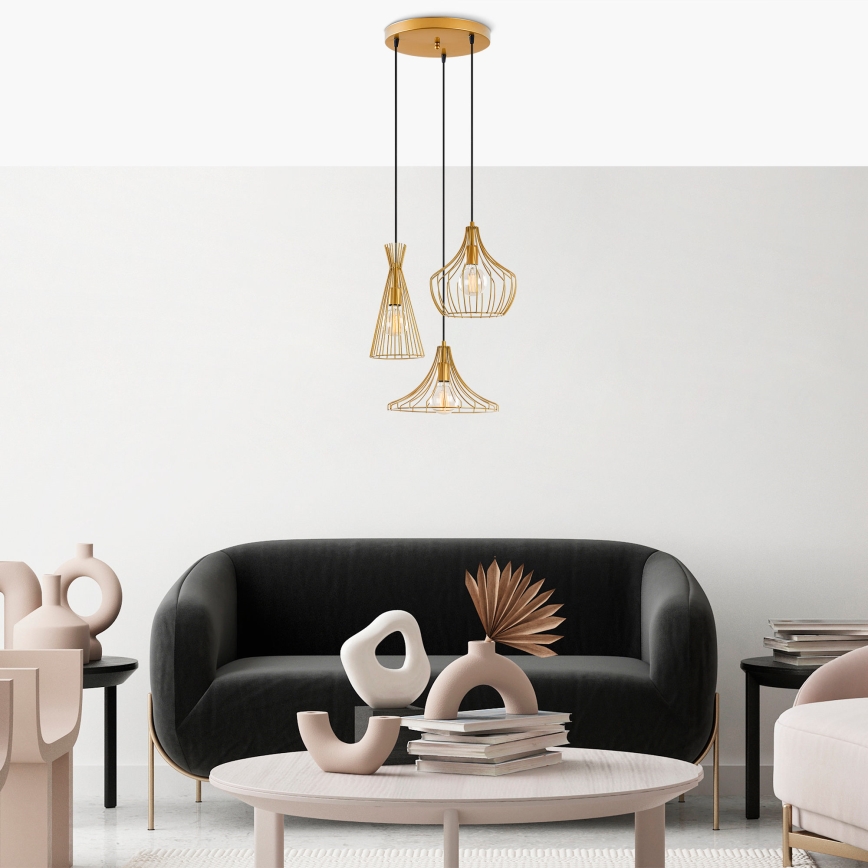 Luster na lanku MEZOPOTAMYA 3xE27/40W/230V zlatá