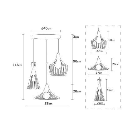 Luster na lanku MEZOPOTAMYA 3xE27/40W/230V zlatá