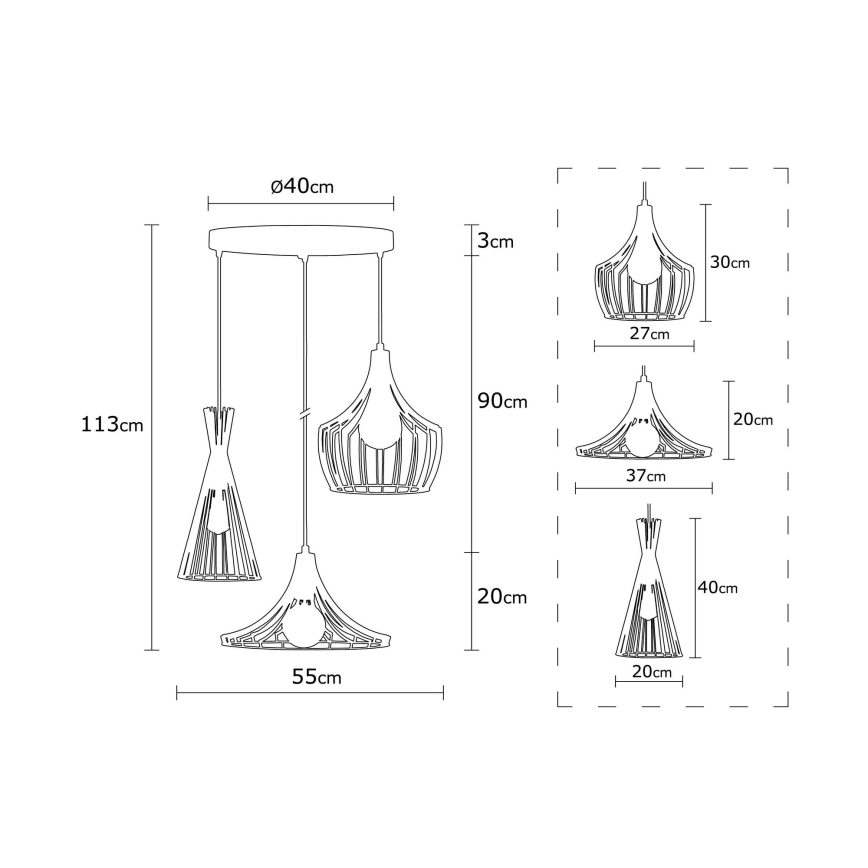 Luster na lanku MEZOPOTAMYA 3xE27/40W/230V zlatá