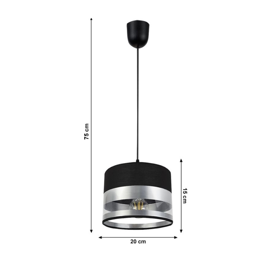Luster na lanku MILO 1xE27/60W/230V strieborná/čierna